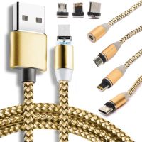 Магнитная зарядка для телефона Hoco X-Cable Magnetic 3 в 1 круглый USB кабель micro lightning type-c 1 м шнур с LED подсветкой M3 для Android IOS