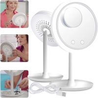 Round Touch Makeup Mirror with Fan Beauty Breeze Mirror CM-062 Desktop Rechargeable Mirror with Backlight and Magnification White