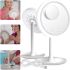 Round Touch Makeup Mirror with Fan Beauty Breeze Mirror CM-062 Desktop Rechargeable Mirror with Backlight and Magnification White