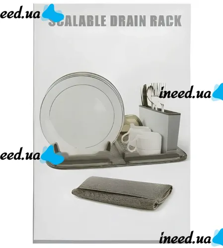 Настольная сушилка для посуды Scalable Drain Rack 0578 кухонный органайзер с поддоном и ковриком из микрофибры для хранения и сушки приборов Серый