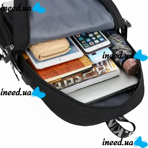 Urban Backpack Glow-in-the-Dark New Eyes Eyes with USB Charging, School Bag with LED Backlight, Travel Satchel to School for Children Black