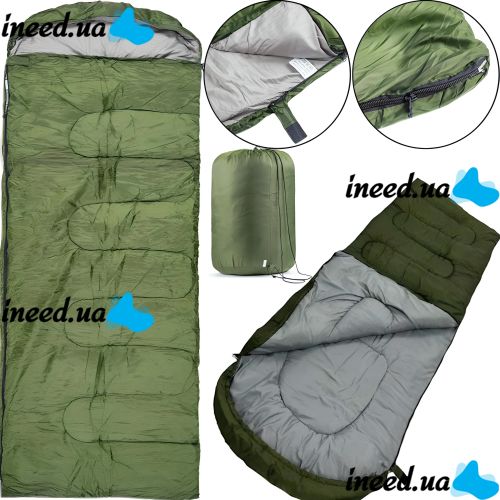 Sleeping Bag Tramp TR-2175 Up to -20 Degrees 210X75 cm Water-repellent Insulated Tourist Winter Sleeping Bag with Hood and Cover Green