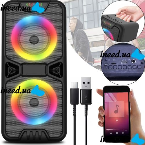Аккумуляторная колонка динамик Bluetooth BKK B86 с LED подсветкой 20W, Беспроводная акустическая система караоке USB SD FM AUX от аккумулятора Черная