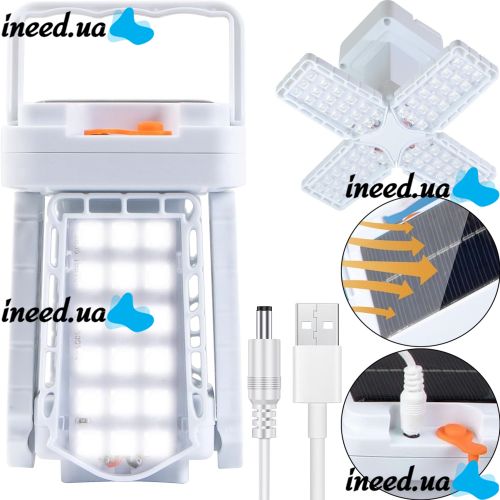 Camping Folding Lantern Solar X-Balog BL-2030 72Led Solar Powered, Rechargeable Folding Lamp Bailong 3 Modes with USB Charging White