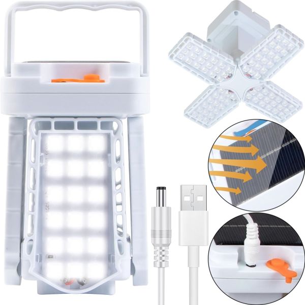 Camping Folding Lantern Solar X-Balog BL-2030 72Led Solar Powered, Rechargeable Folding Lamp Bailong 3 Modes with USB Charging White