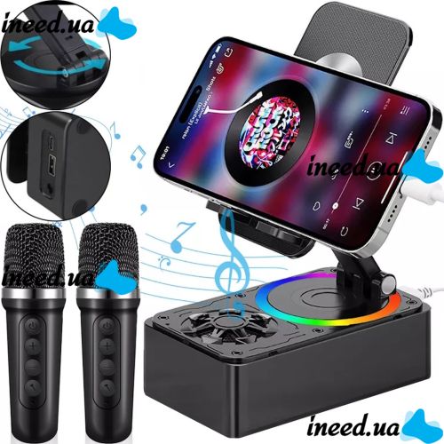 Держатель подставка для телефона с колонкой Microphone speaker set AND K18-2 Беспроводная Bluetooth колонка с держателем и 2 микрофонами для караоке