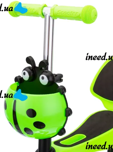 Трехколесный детский самокат беговел Scooter FYS-2864 Green 5 в 1 со складным сиденьем, родительской ручкой и светящимися колесами для детей Зеленый