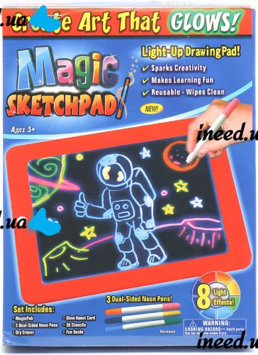 Световой 3D планшет Magic SketchPad RD-2003 волшебная детская светодиодная Led доска для рисования светом с дисплеем и неоновыми маркерами от 3-х лет
