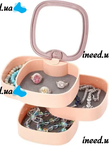 Вращающаяся шкатулка органайзер Rotatable Jewellery Organizer LD-688 для хранения ювелирных украшений 4 отделения с зеркалом, Футляр для бижутерии