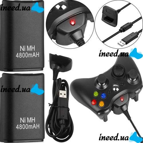 Зарядное устройство Microsoft Play Charge Kit Xbox 360 4в1 с двумя аккумуляторами 4800mAh, Зарядный комплект для джойстиков 2 аккумулятора + адаптер