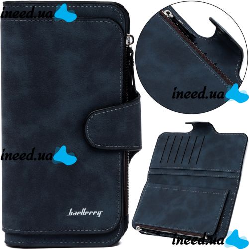 Женский замшевый кошелек Baellerry Forever N2345 Dark Blue женское портмоне, клатч на 10 отделений для хранения купюр и мелочи 19х10.5 см Темно синие