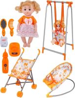 Детский набор Baby Play House CS0848-7A Лисички качели шезлонг качалка коляска и кукла, Комплект с куклой и аксессуарами для куклы и игрушек