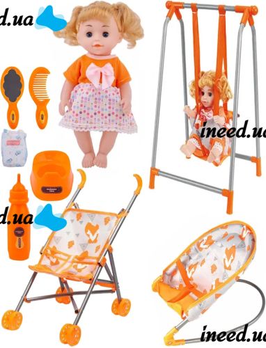 Детский набор Baby Play House CS0848-7A Лисички качели шезлонг качалка коляска и кукла, Комплект с куклой и аксессуарами для куклы и игрушек