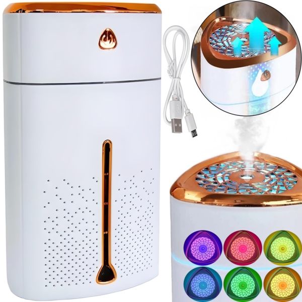 Ультразвуковой увлажнитель воздуха ночник Happy Home Heavy Fog Humidifier с RGB подсветкой 1000мл, Аромадиффузор мини диффузор от USB Бело-золотой
