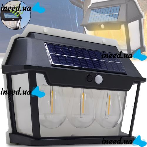 Уличный настенный светильник COBA Solar Wall Lamp HW 999-3W аккумуляторный подвесной фонарь на солнечной батарее с датчиком движения 3 лампы 3 режима