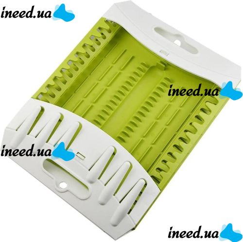 Сушилка органайзер для посуды Compact Dish Rack складная настольная сушка для вилок и ложек, пластиковая сушилка-органайзер на кухню Зеленая с белым