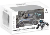 Stunt Dog Robot Champions Stunt Robot Dog is an eight-wheeled puppy with sound and light effects on a remote control and USB gestures