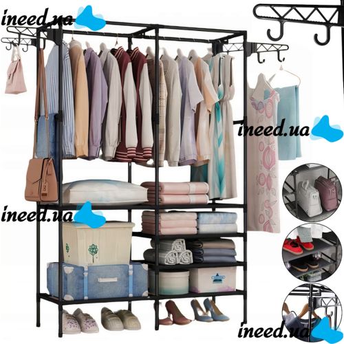 Напольная складная вешалка для одежды Simple Coat Rack Double Row 8518 шкаф органайзер с крючками и шестью полками для обуви, раскладной стеллаж