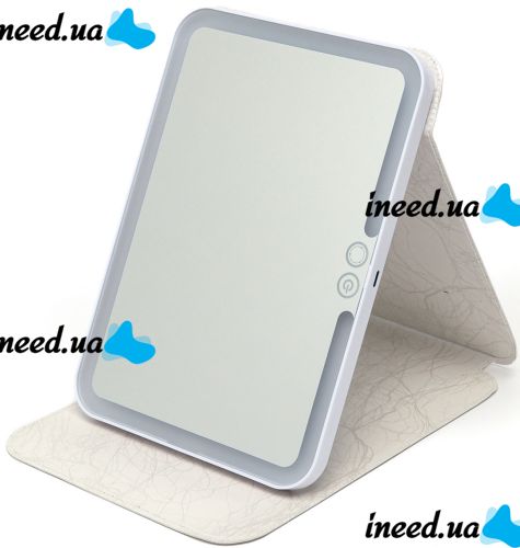 Настольное сенсорное зеркало планшет для макияжа Cosmetic Mirror аккумуляторное косметическое дорожное в чехле со светодиодной подсветкой на подставке