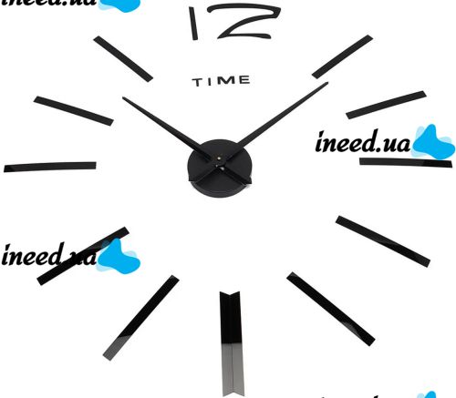 Настенные 3D часы Diy Clock XZ127 Black Сделай сам 70-150 см большие бесшумные самоклеящиеся 3Д часы объёмные цифры на стену для дома, офиса Черные