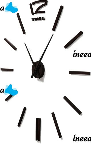 Настенные 3D часы Diy Clock XZ127 Black Сделай сам 70-150 см большие бесшумные самоклеящиеся 3Д часы объёмные цифры на стену для дома, офиса Черные
