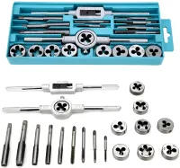Набор метчики и плашки Tap and Die Set M3-M12 20 штук комплект стальных метчиков и плашек для нарезания метрической резьбы в кейсе мечек и лерка