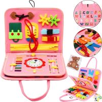 Developmental sensorimotor board Lesko 5462 Pink bisiboard for learning and development of babies, Montessori handbag developing motor skills and sensorics of children