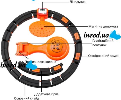 Массажный обруч тренажер Intelligent Hula Hoop 7803 хулахуп для похудения живота боков с регулируемой длинной и автоматическим подсчетом Black-orange