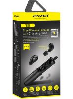 Беспроводные Bluetooth наушники с кейсом Awei T5 Black вакуумные наушники-гарнитура с шумоподавлением и микрофоном блютуз в чехле док-станция Черные