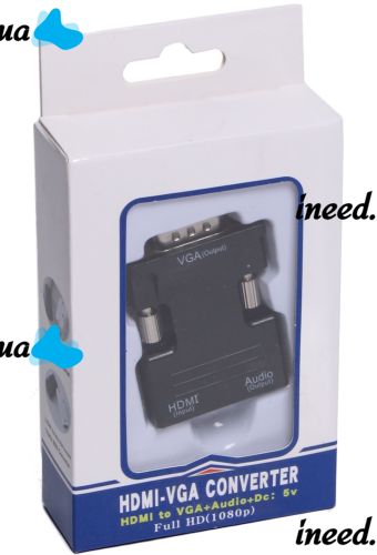 Конвертер HDMI-VGA OUT Black адаптер для преобразования сигнала 1080P с аудио выходом, переходник с HDMI на VGA кабель 3.5 мм jack Черный