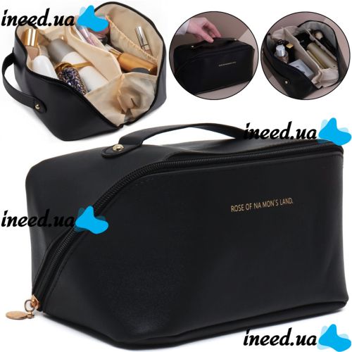 Косметичка органайзер для хранения косметики Rose Of Mon's Land Beauty Box Bag женская дорожная сумка с ручкой, водонепроницаемая Mons Черная