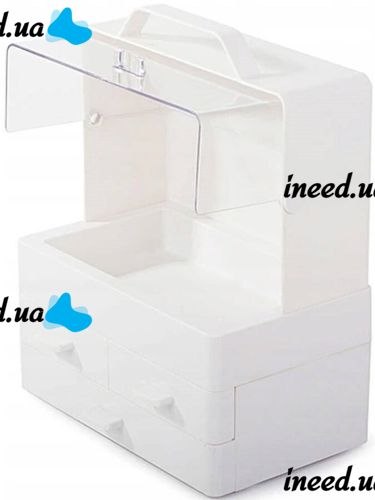 Настольный органайзер для хранения косметики Cosmetic Storage Box GW-880 косметическая полочка 4 секции с выдвижными ящиками и ручкой Белая