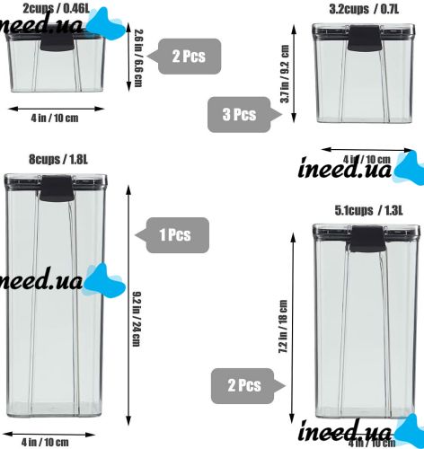 Набор контейнеров для сыпучих Food Storage Container Set 8 емкостей, прозрачные органайзеры, баночки для хранения пищевых продуктов, круп с крышками