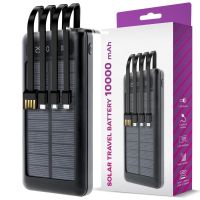Зарядное устройство Power bank YM-485 Solar 10000 mAh c набором кабелей 4в1 Внешний аккумулятор на солнечной батарее Type-C MicroUSB Lightning