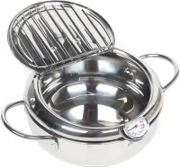 Фритюрница на плиту Fryer Pot 2,2л с масляным термометром и поддоном для слива масла Кастрюля для фритюра с крышкой из нержавеющей стали для кухни