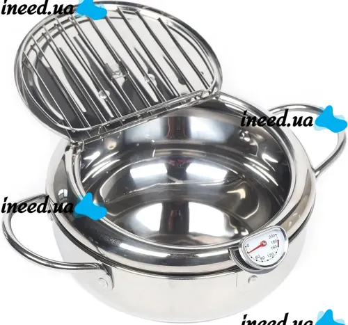 Фритюрница на плиту Fryer Pot 2,2л с масляным термометром и поддоном для слива масла Кастрюля для фритюра с крышкой из нержавеющей стали для кухни