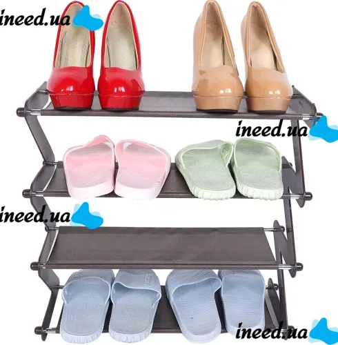 Складная этажерка полка для хранения обуви Z-Shared Shoe Rack YH8802-4 на 4 полки, Бытовая стойка органайзер YH-8802 для вещей и обуви Кофейная