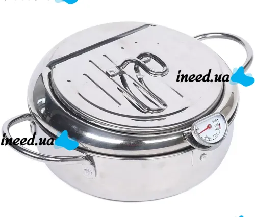 Фритюрница на плиту Fryer Pot 2,2л с масляным термометром и поддоном для слива масла Кастрюля для фритюра с крышкой из нержавеющей стали для кухни