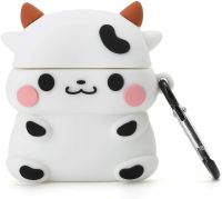 Защитный противоударный чехол Case 3D Cute Cow буренка для наушников Apple AirPods Pro 1, 2 силиконовый кейс Коровка с полной защитой и карабином
