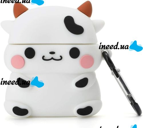 Защитный противоударный чехол Case 3D Cute Cow буренка для наушников Apple AirPods Pro 1, 2 силиконовый кейс Коровка с полной защитой и карабином