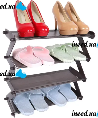 Складная этажерка полка для хранения обуви Z-Shared Shoe Rack YH8802-4 на 4 полки, Бытовая стойка органайзер YH-8802 для вещей и обуви Кофейная