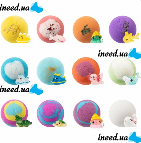 Подарочный набор бомбочек Bath Bomb Gift 12 штук для ванны с игрушкой сюрпризом, детские спа бомбочки шарики Морские жители для ванной с игрушками