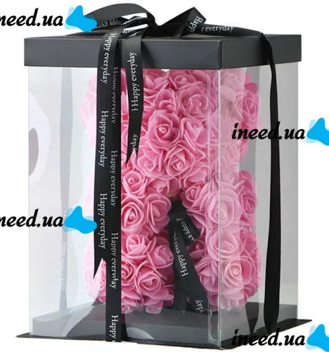 Маленький мишка из искусственных 3D роз Teddy Bear de Luxe 25 см Pink, розовый медведь Тедди