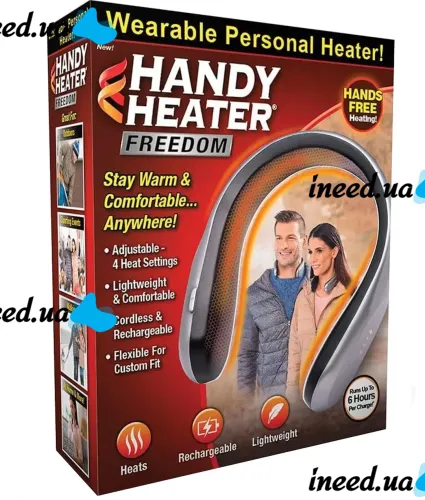 Беспроводной обогреватель на шею Handy Heater Freedom MAG-634 с 4 режимами нагрева от USB, Переносной аккумуляторный мини обогреватель для шеи Серый