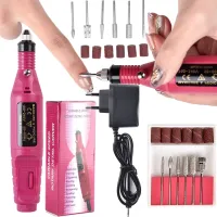 Bucos Nail Drill ZS-100 Handheld Polisher (20,000 rpm) for Professional Manicures and Pedicures—6-in-1 Polishing Handpiece, + Bit Set—Pink
