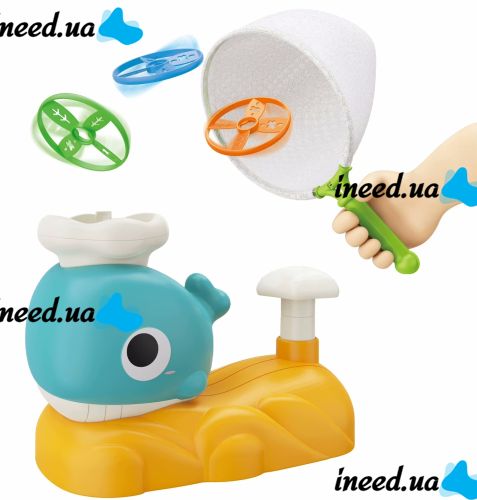 Детский игровой набор фрисби Whale Frisbee 9965A с 2 сачками и 6 тарелками, Игрушка катапульта JQ-269 для запуска летающих тарелок VN-640 для детей