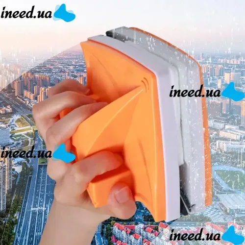 Двухсторонняя магнитная щетка скребок Lavaventri Magnetico D-7198 для мытья окон с двух сторон, Магнитный c T-образной ручкой для стекол окна