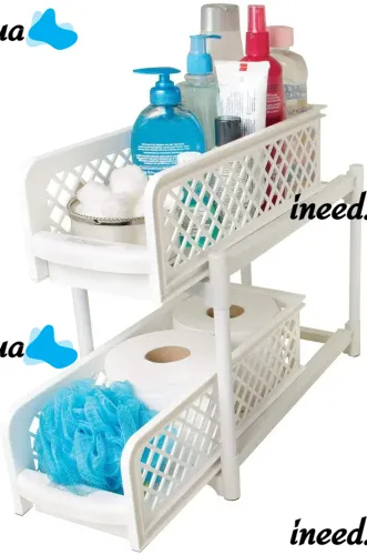 Универсальная стойка органайзер Portable 2 Tier Basket Drawers с выдвижными ящиками полками для хранения емкостей мелочей Полка подставка в ванную