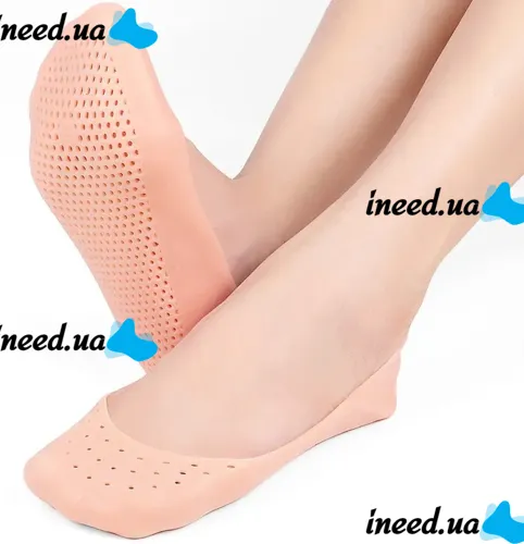 Универсальные силиконовые носки для ног и пяток Smiling Foot нескользящие защитные накладки для защиты от мозолей Anti-crack silicon socks Бежевые