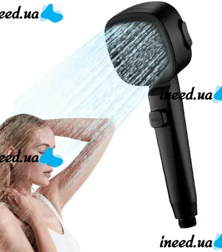 Квадратная насадка высокого давления Water Shower Head RD-3042 4 режима с кнопкой включения для душа, лейка с переключателем и фильтром Черная